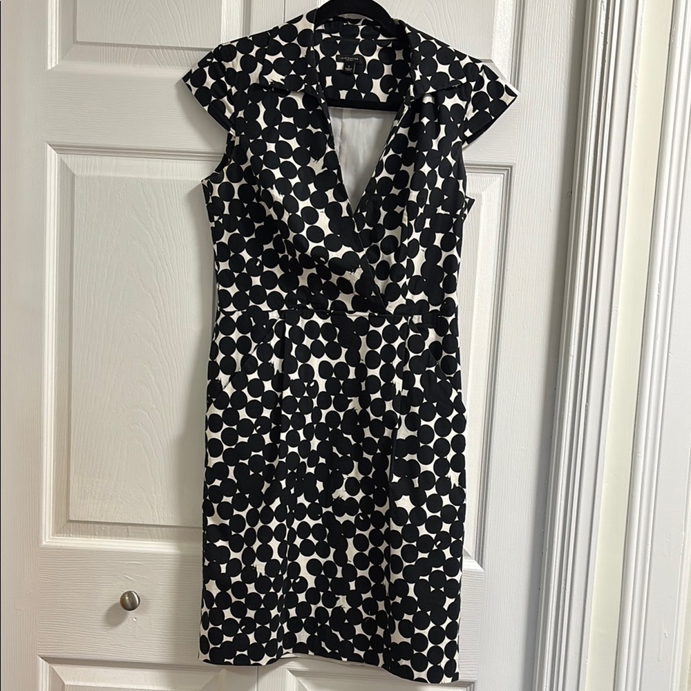 Ann Taylor Black and White Sheath Mini Dress with Ruffled Wrap
